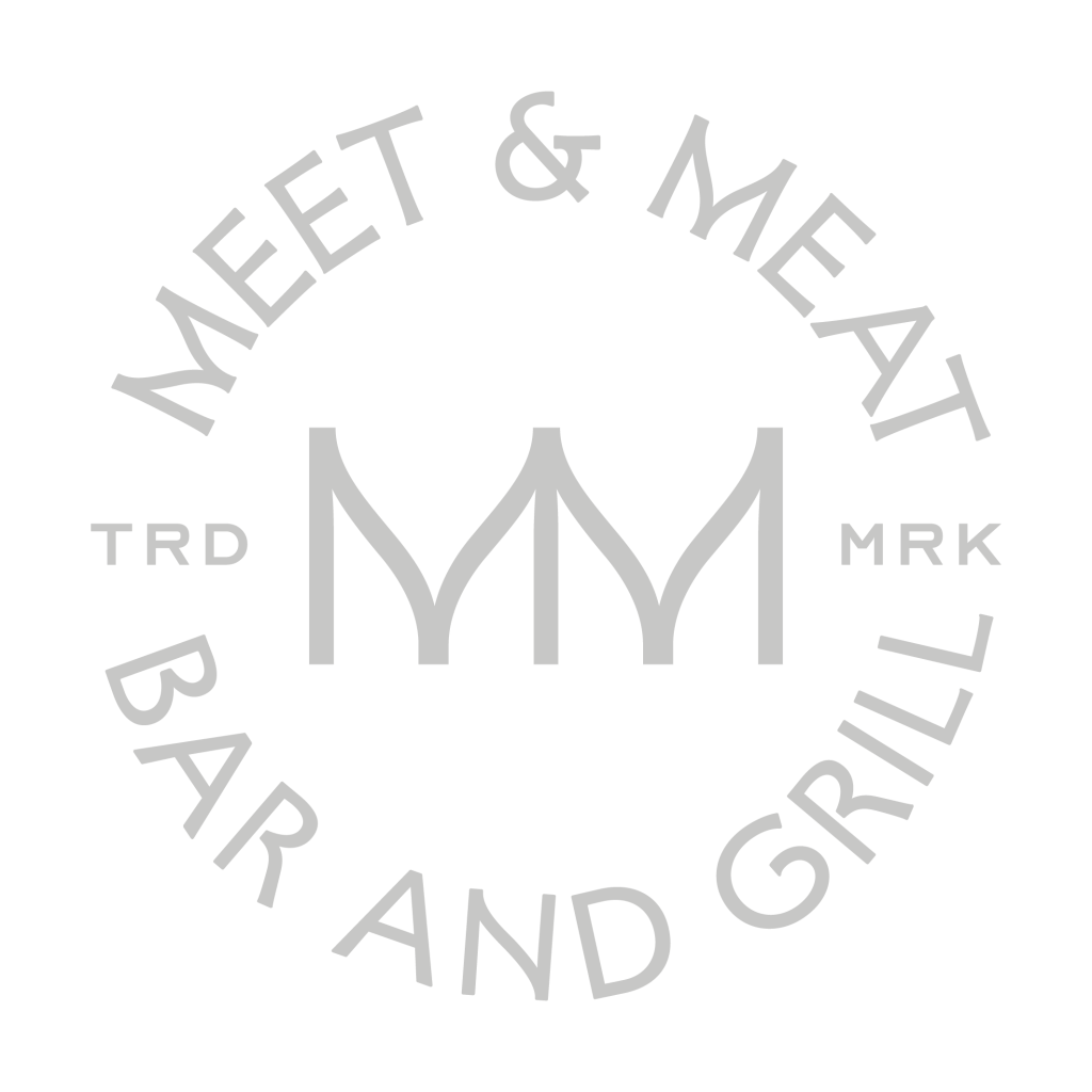 Meet and Meat circular stamp logo in grey