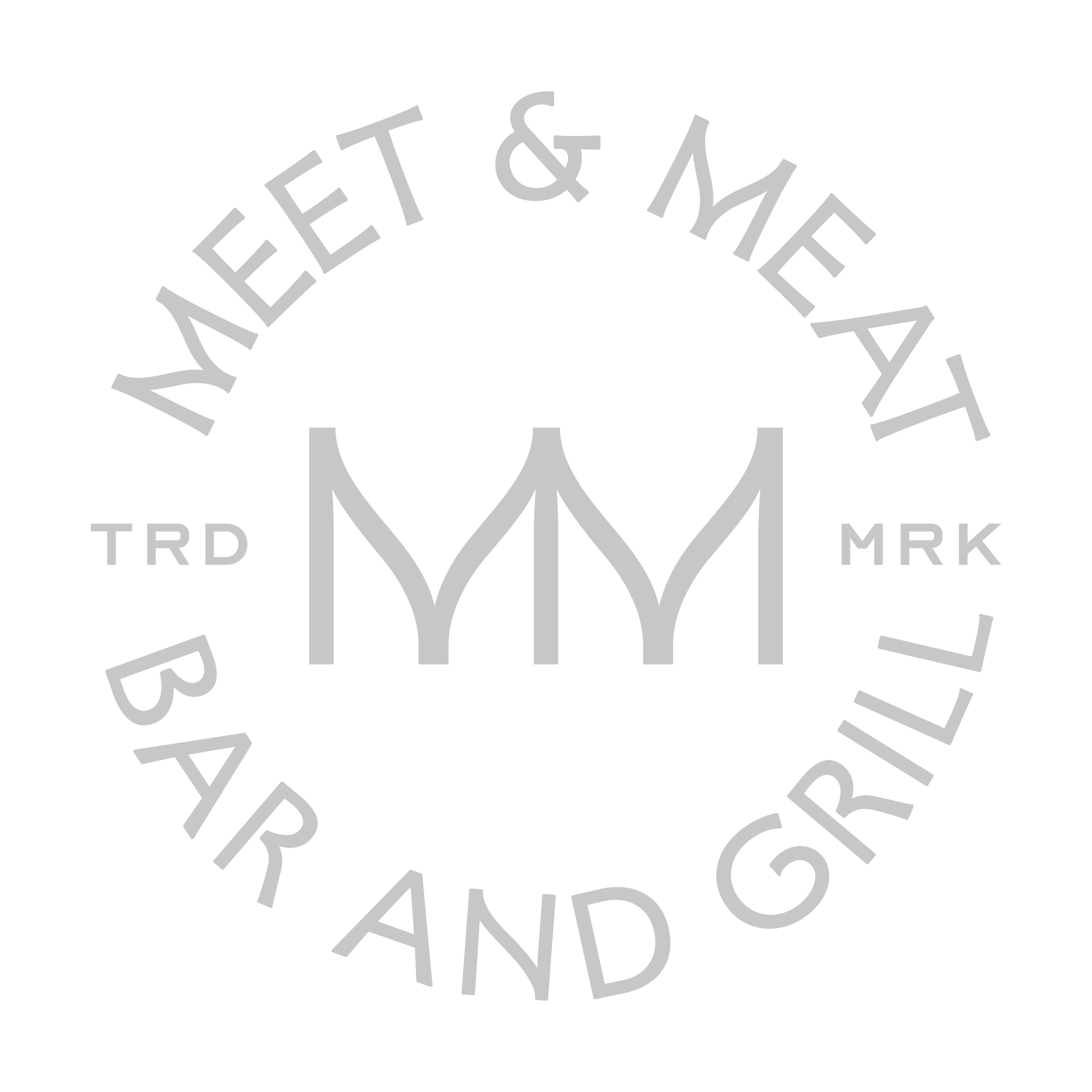 Meet and Meat circular stamp logo in grey